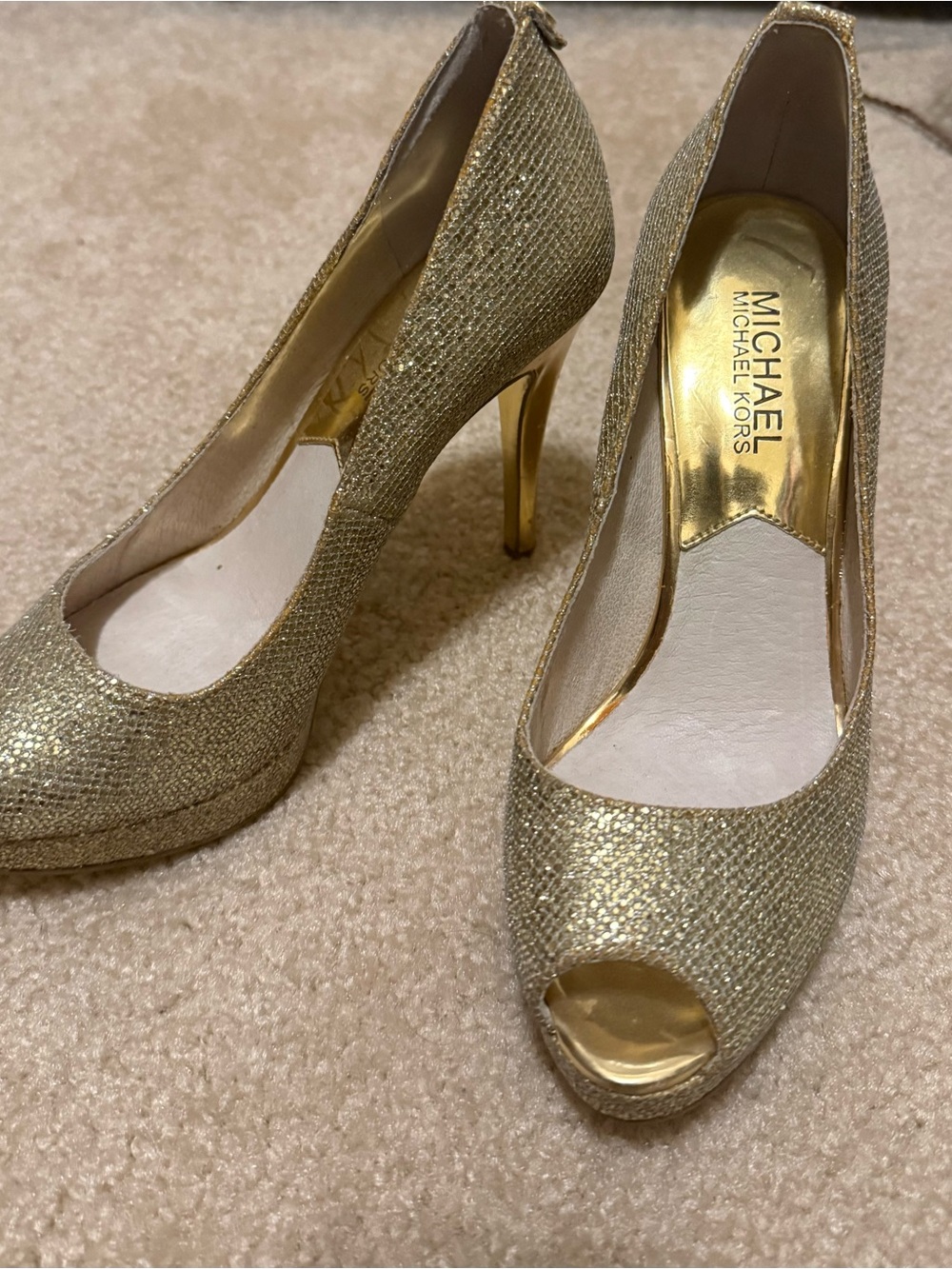 MICHAEL Michael Kors Gold Glitter Peep-Toe Pumps
